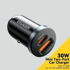 Essager Plug and Charge 30W Autolader USB en USB-C