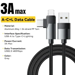 Essager USB-A naar Lightning of USB-C 90 Graden Kabel