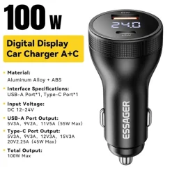 Essager 100W USB-A + USB-C Snellader met Display