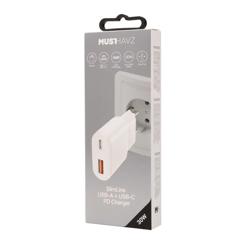 Musthavz SlimLine 2 Port USB-A + USB-C Charger 30W